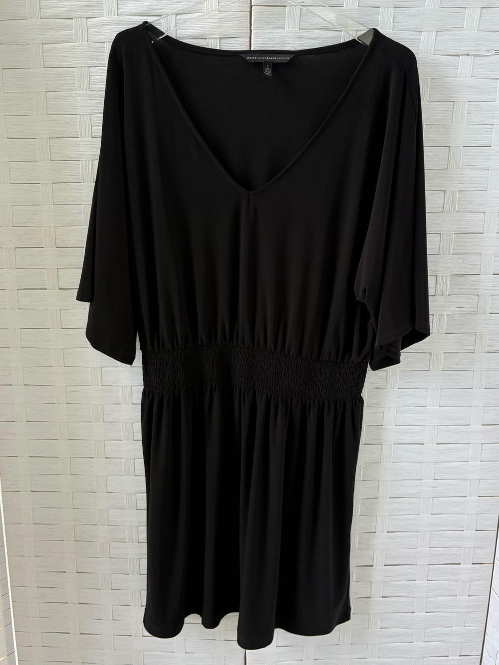 WHBM Size L V-Neck Kimono Sleeves Smocked Waist Career Church Stretch Cocktail